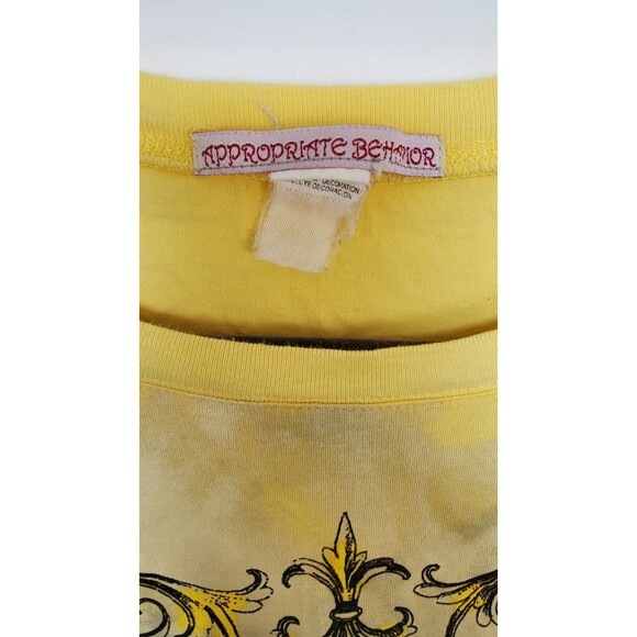 VINTAGE Y2K APPROPRIATE BEHAVIOR M Butter Yellow Winged Heart Graphic Tee Shirt - Picture 3 of 6